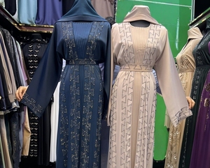 Summer Selling <b>Abaya</b> Modest Dubai Beaded Sequined Long Sleeve <b>Abaya</b> Muslim Traditional Handmade Wedding Women Breathable V Neck - Product Image 1