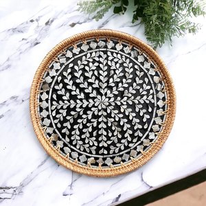 Plateau de service décoratif en rotin naturel multicolore, style Art Déco, fait main, pour la décoration de la maison, à prix avantageux. - Product Image 4