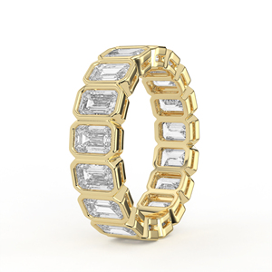 Solid Yellow Gold Lab Grown Diamond <b>Ring</b> Emerald Cut Full Bezel Set Closed Loop Geometric Unbroken Eternity Band Jewelry - Product Image 3