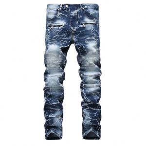 Jean en denim tie-dye coupe droite taille mi-haute délavé moyen en coton tricoté style vintage décontracté pour l'hiver et le printemps - Product Image 2