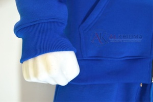 Ensemble de survêtement unisexe décontracté bleu roi avec sweat à capuche et pantalon de jogging, 100% coton biologique molletonné 140g, respirant, antistatique, étiquette personnalisée, vente en gros - Product Image 2