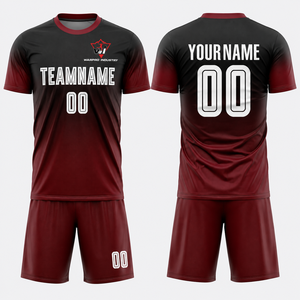 Maillot de football personnalisé WARPRO INDUSTRY pour homme, manches courtes, évacuation de l'humidité, uniforme d'équipe athlétique, dégradé rouge et noir - Product Image 2