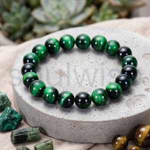 Pulsera de Ojo de Tigre Verde de 10 mm de Divine Solutions - Regalo Unisex con Patrón de Paz para Hindúes - Product Image 6