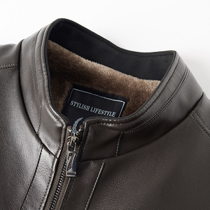 Veste en cuir noire pour homme, manches longues, coupe-vent, style hiver chaud doublé de polaire - Product Image 6