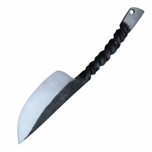 Black Twisted Handle Fixed Blade Utility Knives with Silver Curved Cutting Edge and Flat Metal End for <b>Outdoor</b> Cutting Tasks - Product Image 5