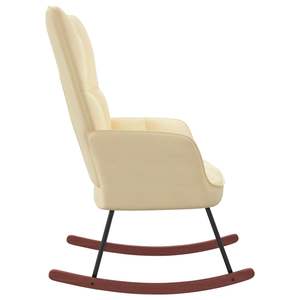 Fauteuil à bascule en velours blanc crème pour salon, en bois de caoutchouc massif avec structure en acier - Product Image 4
