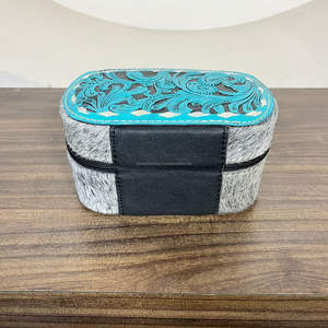 Wholesale Designer <b>Tooled</b> Cowhide Fur Leather Mini Jewelry <b>Box</b> High Quality Real Genuine Leather Portable Travel Organizer Case - Product Image 4