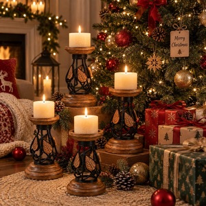 Support de bougie en bois rustique fait main, centre de table naturel, décoration d'intérieur, cadeau pour mariage ou fête - Product Image 5