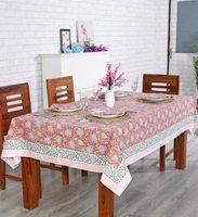 Nappe de mariage en coton imprimée à la main au motif floral simple, rose saumon, vert sauge, bleu Delft, style indien