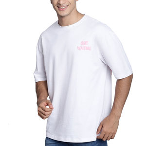 Camiseta de Algodón Blanca para Hombre con Estampado 'Quit Waiting' en Rosa en la Espalda, Camisa Casual de Manga Corta, Transpirable, de Popelina, para Verano - Product Image 1