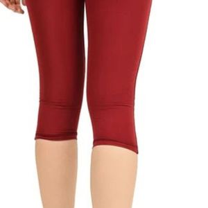 Women's Red High Waist <b>Capri</b> <b>Leggings</b> Knee Length Stretchy Fitted Athletic Pants for Yoga Workout Running Fitness Train - Product Image 5