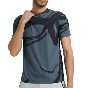 2026 New Design Men’s Blue and Black <b>Abstract</b> Sublimation <b>Print</b> T-Shirt Quick Dry Short Sleeve Sportswear Fitness and Training - Product Image 1