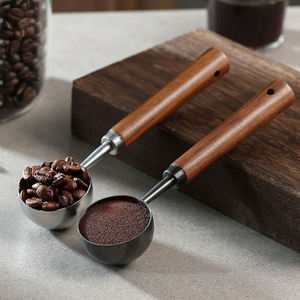 Bold Blossom Automatic Black Long Wooden Handle Stainless Steel <b>Measuring</b> Coffee <b>Spoon</b> Scoop 250ml Custom Capacity for Cafe Use - Product Image 5