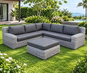 Conjunto de Sofá de Mimbre en Forma de L para Jardín, Resistente al Agua, con Cojines y Otomana, Muebles Seccionales Modernos para Patio, Villa, Resort, Hotel - Product Image 4