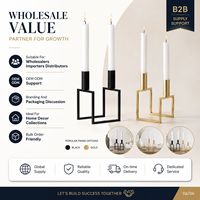 Vente en gros de porte-bougie double conique en métal géométrique moderne, noir et or, pour la décoration de table de mariage et de la maison