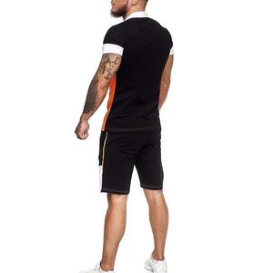 Men's <b>Orange</b> Black Color Block <b>Polo</b> Shirt & Shorts Set Casual Summer Wear Breathable Knitted Cotton Polyester Outfit - Product Image 3