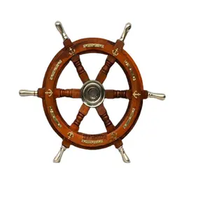 Морской деревянный корабль колеса Премиум моряка ручной работы из латуни & деревянный корабль колеса лодка коллекционные игрушки (24 дюйм (ов) медное кольцо