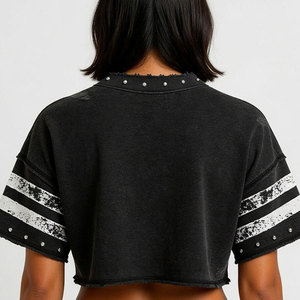 T-shirt court pour femme avec couronne en strass personnalisée, manches courtes, col rond, coupe ample, style punk, tee-shirt graphique, streetwear tendance - Product Image 4