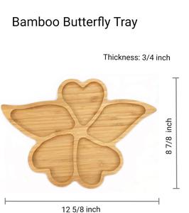 Plateau de service romantique en bambou en forme de cœur avec motif de feuille et section papillon pour les mariages, les fruits, les collations et les apéritifs - Product Image 6