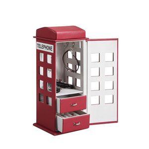 Burgundy <b>Red</b> 11.5\" Tall Leather Jewelry <b>Box</b> with British Telephone Design - Product Image 2