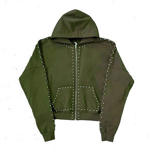 เสื้อฮู้ดซิปปักลายหรูหราประดับเพชรสำหรับผู้ชาย ผ้าฝ้าย 100% หนานุ่ม น้ำหนัก 320 กรัม ดีไซน์กระเป๋า ระบายอากาศได้ดี - Product Image 1