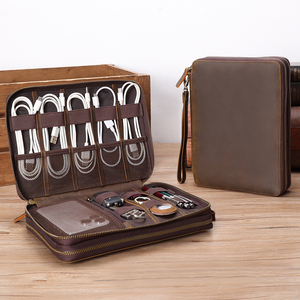 <b>Leather</b> Tech Organizer <b>Case</b> with Zipper Closure 7 Inch Multifunctional Portfolio for Electronics and <b>Documents</b> - Product Image 1