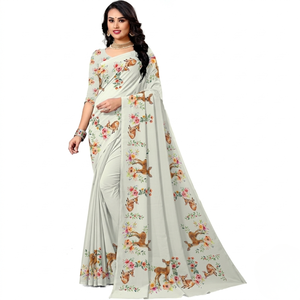 Sari en polyester imprimé pour femme, idéal pour Diwali, séchage rapide, sans plis, tenue décontractée pour fêtes, vêtement ethnique élégant à drapé fluide - Product Image 1