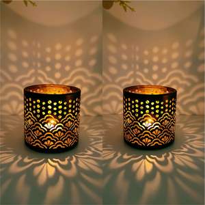 Portavelas de Metal con Detalles Dorados de Lujo, Faroles con Recortes Florales Coloridos para Decoración Festiva y Centros de Mesa para Eventos - Product Image 2