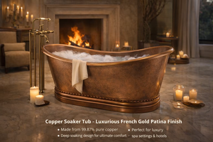 Bañera Independiente de Cobre Antiguo de Lujo, Rectangular, Acabado en Pátina Dorada Francesa, Ecológica, Duradera, Metálica, para Baño de Hielo - Product Image 4