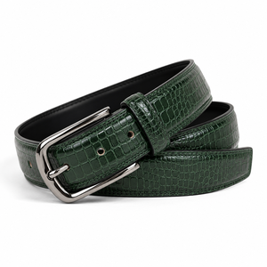 Cinturón Transpirable de Cuero Vacuno con Grabado de Cocodrilo para Hombre, con Hebilla de Acero Negro Brillante, Formal y Casual, 35 mm - Product Image 1