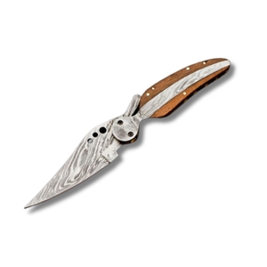 Cuchillo Plegable Utilitario de Acero de Damasco Hecho a Mano con Punta Caída, Mango de Madera Personalizable, OEM, para Caza, Regalo de Aniversario de Bodas - Product Image 1