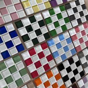 Square Mosaic <b>Glass</b> Coaster Set Checkerboard <b>Table</b> Surface Protector <b>Mat</b> Heat Proof Beverage Holder Pad For Glassware Drinking C - Product Image 1