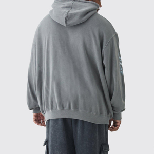 Sweat à capuche personnalisé effet vieilli et délavé au soleil, 100 % coton épais, en molleton bouclette délavé à l'acide pour homme, entièrement personnalisable - Product Image 2