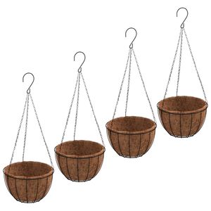 Jardinière suspendue en acier noir avec revêtement en poudre, paniers suspendus en fibre de coco et accessoires - Product Image 2