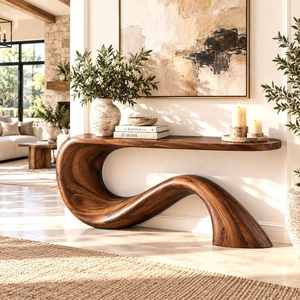 Mesa Consola de Madera Maciza Hecha a Mano, Mesa de Entrada Moderna y Orgánica con Base Escultural Fluida, Estilo Minimalista y Natural para el Hogar - Product Image 5