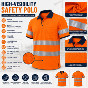 Polo de sécurité routière léger avec logo personnalisé, en maille respirante, anti-humidité, pour le travail en extérieur, vente en gros, fabricant - Product Image 3