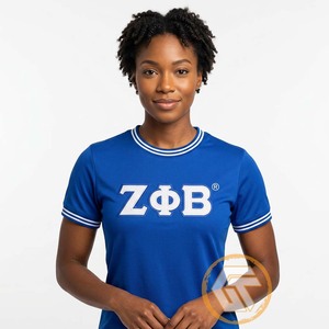 เสื้อยืดผู้หญิง Zeta Phi Beta แบบถัก ทอจากวัสดุรักษ์โลก สีน้ำเงิน 1920 ผลิตจากโพลีเอสเตอร์/คอตตอน ผสมผสานกัน ป้องกันรอยยับ แห้งเร็ว - Product Image 3