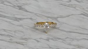 แหวนหมั้นเพชรเม็ดเดี่ยวทรงลูกแพร์เคลือบทอง 18K 14K เพชรเพาะเลี้ยง ประดับเพชรเม็ดกลมแบบไมโครเพฟ ดีไซน์คลาสสิกสำหรับผู้หญิง - Product Image 4