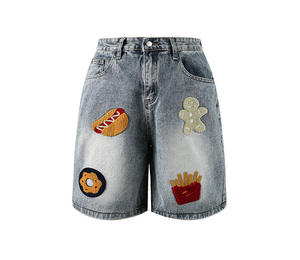 Shorts de Mezclilla de Cintura Media con Bolsillos, Lavado Claro, Estilo Casual, para Invierno y Verano, Pierna Recta, Tejido de Algodón - Product Image 2