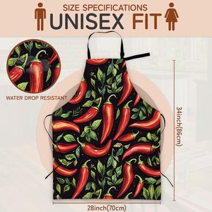 Delantal Unisex para Adultos de Marca de Fabricante con Diseño de Chile Rojo y Hoja Verde sobre Fondo Negro, Correas Ajustables - Product Image 4