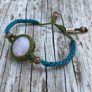 Handcrafted Macrame Moonstone <b>Bracelet</b> Teal Green Cord <b>Copper</b> Beads Adjustable Boho Healing Jewelry for Women - Product Image 2