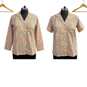 Conjunto de Pijama de Algodón con Estampado Floral Paisley Rosa, Camisa de Manga Corta y Pantalones Cortos, Ropa de Dormir para Mujer, Estampado a Mano, Traje de Noche Informal - Product Image 1