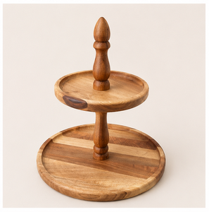 Modern Eco-Friendly Handcrafted 2-Tier Acacia Wood Cake <b>Stand</b> with Pillar Handle Elegant <b>Cupcake</b> Dessert Display <b>Stand</b> Low Price - Product Image 4
