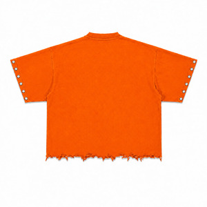 Camiseta Oversize Naranja Personalizada para Hombre con Estampado 3D de Calavera, Estilo Streetwear Hip Hop, con Tachuelas Metálicas, Remaches y Bajo Desgastado de Tejido Pesado - Product Image 2