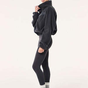 Womens Black Fleece <b>Zip</b> <b>Up</b> <b>Jacket</b> Warm Sherpa Stand Collar Long Sleeve Outerwear Soft Cozy Fashion Winter Fall Activewear Top - Product Image 3