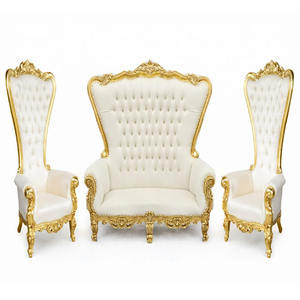 ชุดโซฟาเก้าอี้บัลลังก์พนักสูงแบบใหม่ ดีไซน์หรูหรา ทำจากไม้แกะสลักสีเงิน สำหรับงานแต่งงาน งานอีเว้นท์ในแคลิฟอร์เนีย - Product Image 1