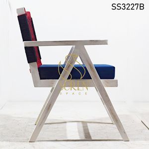 Chaise de salle à manger commerciale de conception industrielle moderne, écologique, finition blanche vieillie, en bois artisanal et cuir, pour restaurant - Product Image 1