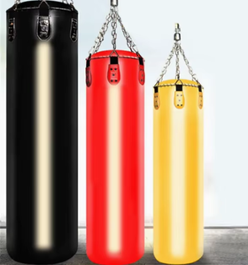 Sac de boxe d'entraînement en PU rouge et noir, rempli de sable, avec fermeture éclair, sac de frappe lourd et durable pour la pratique de la boxe pour adultes - Product Image 4
