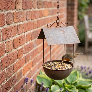 Iron Bird Feeder Hanging Outdoor <b>Garden</b> Use Natural Finish Traditional Style Weather Resistant Hanging Bowl Feeder for Birds - Product Image 3