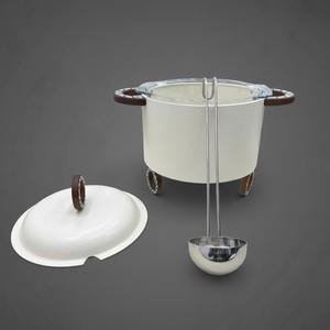 Soupière de luxe texturée avec poignées en bois géométriques, élégant réchaud alimentaire pour buffet, fête et traiteur - Product Image 6